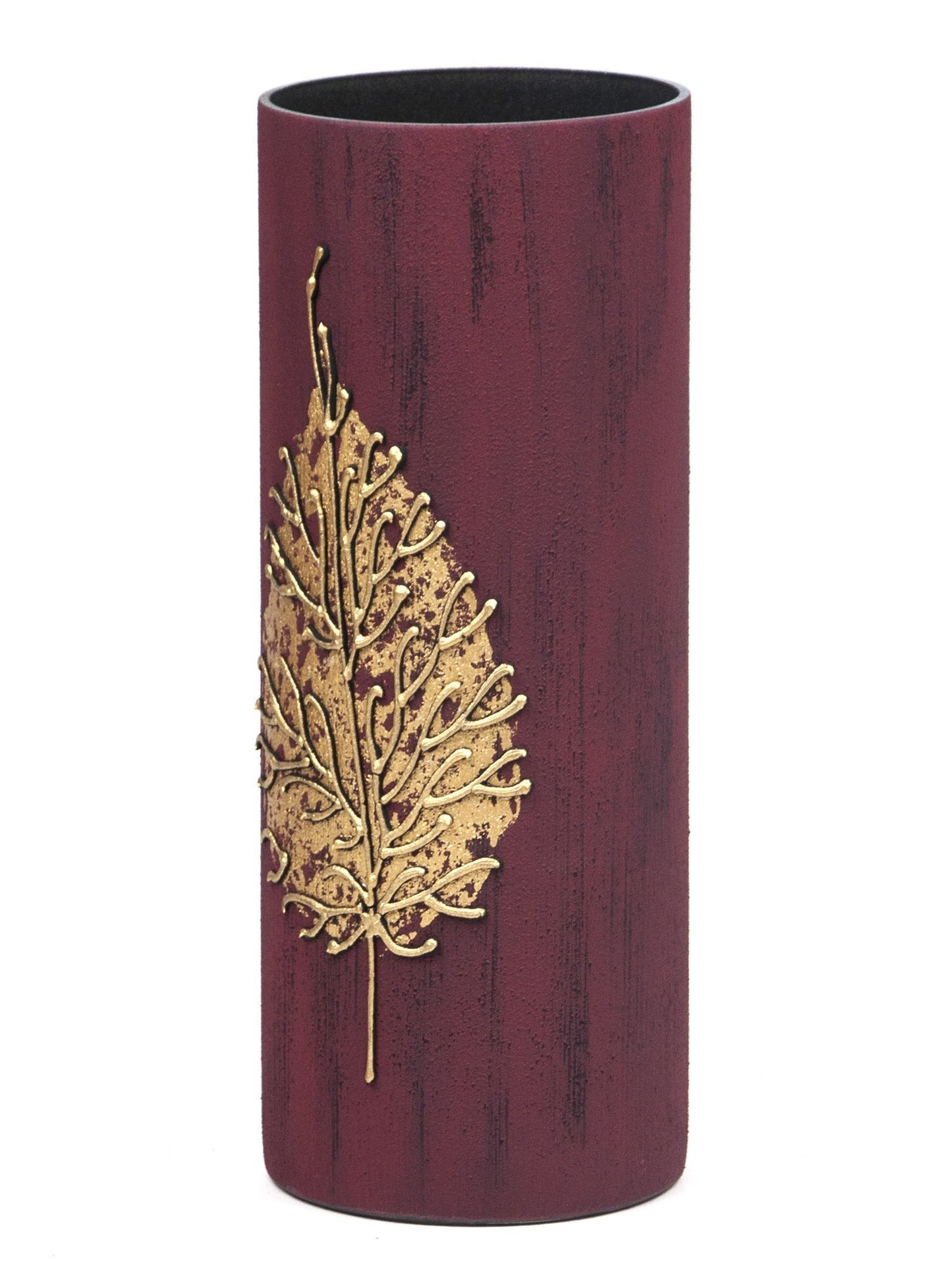 Handpainted Glass Vase for Flowers | Table Vase Art Decorated Burgundy Cylinder | Interior Design | Home Decor | 7017/300/sh161.6