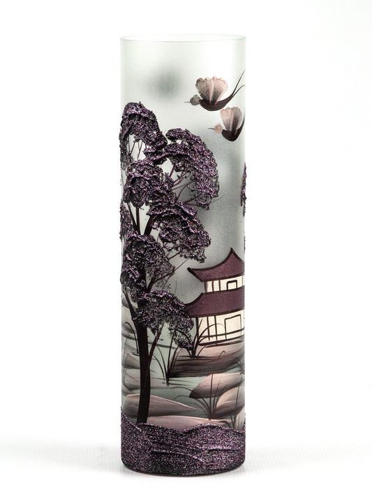 Decorated Glass Vase for Flowers | Cylinder Vase | Chinese Interior Design | Home Decor | Large Floor Vase | 7017/400/855