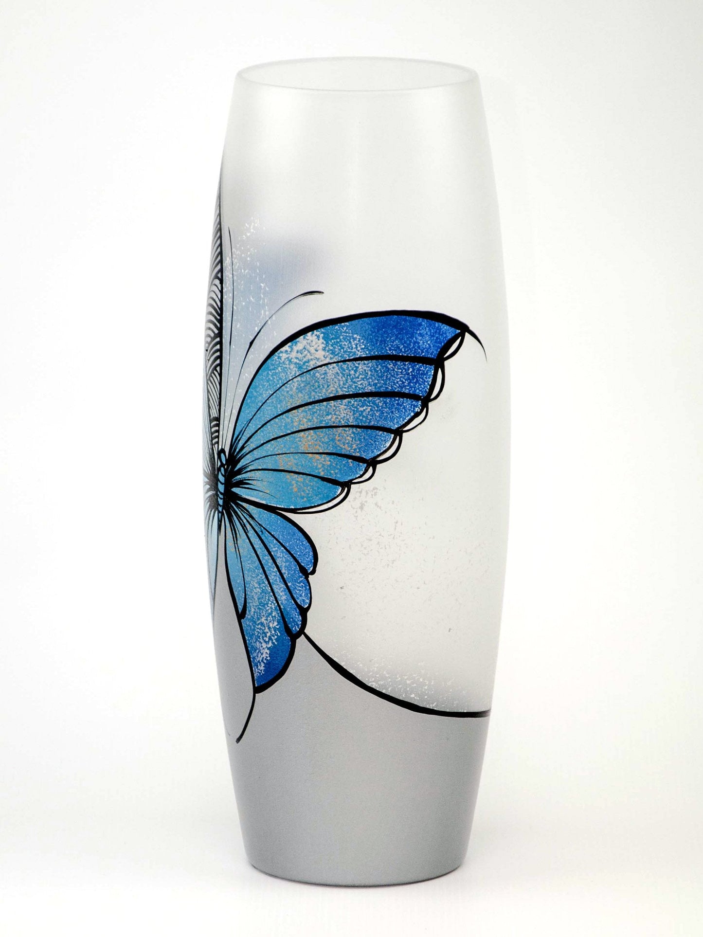 Blue butterfly floor Vase | Large Handpainted Glass Vase for Flowers | Room Decor | Floor Vase 16 inch | 7124/400/sh227