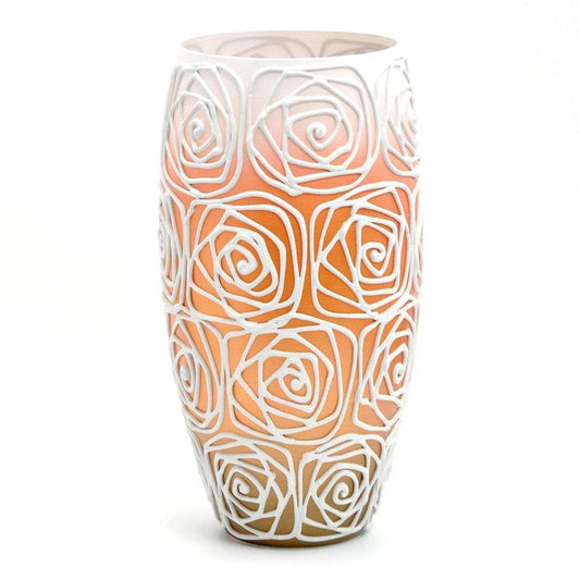 Handpainted Glass Vase for Flowers | Painted Art Glass Orange Oval Vase | Interior Design Home Room Decor | Table vase 12 in | 7518/300/sh120.1
