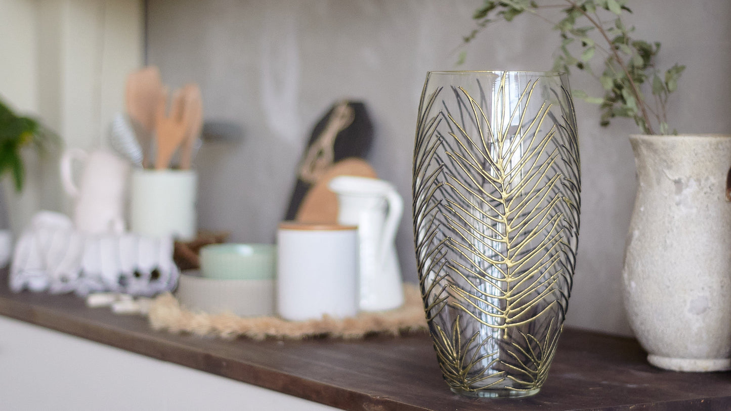 Handpainted Glass Vase for Flowers | Art Tropical Oval Vase | Interior Design Home Room Decor | 7518/300/sh142
