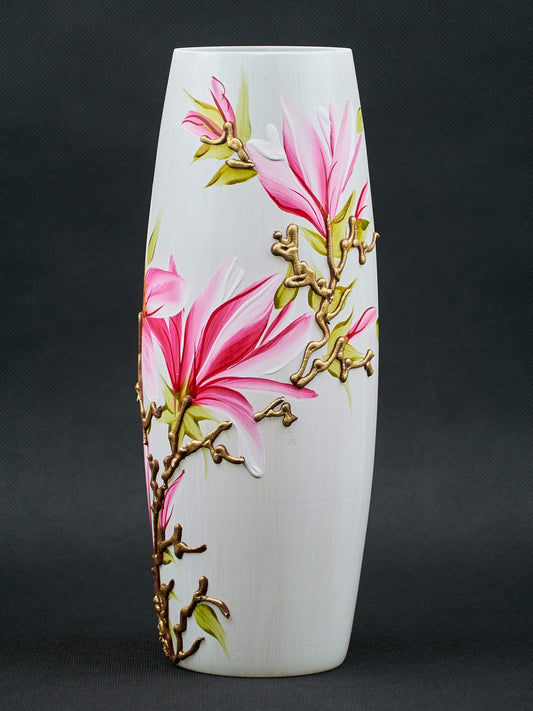 Handpainted Glass Vase for Flowers | Magnolia Oval Vase | Interior Design Home Decor | Table vase 12 in | 7736/300/sh163