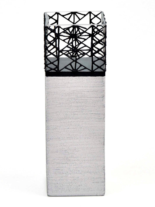 Grey Stone Glass Vase | Square vase | Art Decorated Glass Vase for flowers | Table vase 12 inch | Interior Design | Home Decor | 6360/300/sh186.1