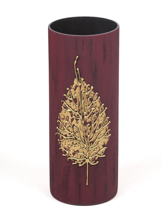 Handpainted Glass Vase for Flowers | Table Vase Art Decorated Burgundy Cylinder | Interior Design | Home Decor | 7017/300/sh161.6