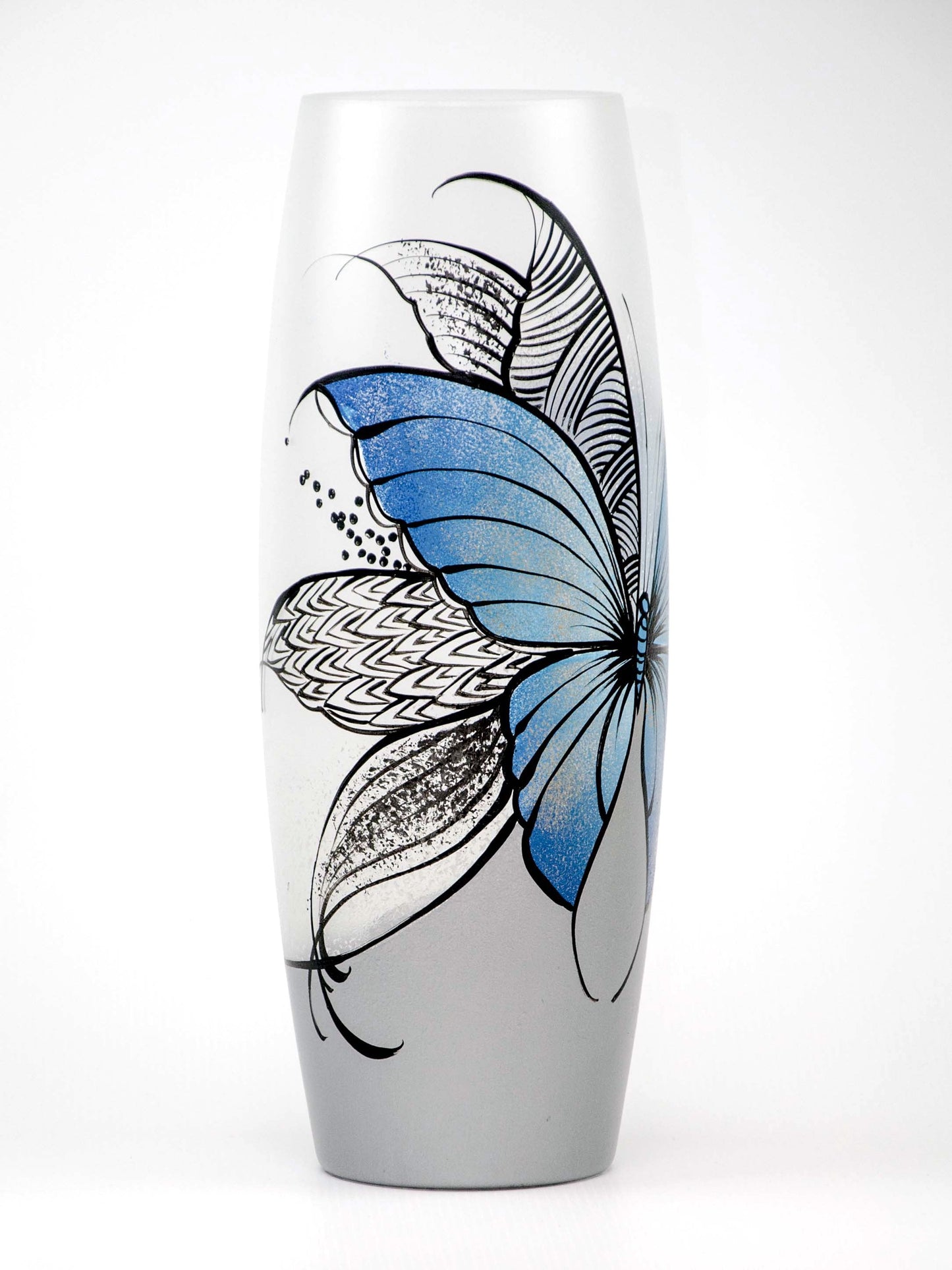 Blue butterfly floor Vase |  Large Handpainted Glass Vase for Flowers | Room Decor | Floor Vase 16 inch | 7124/400/sh227