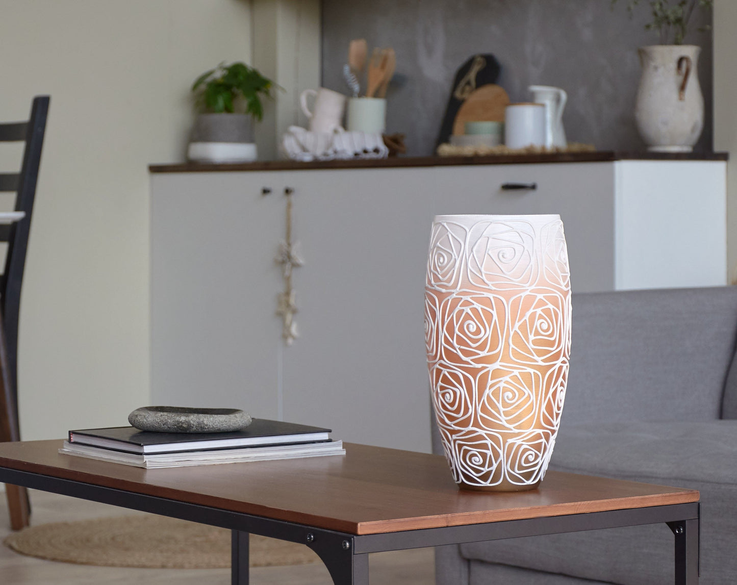 Handpainted Glass Vase for Flowers | Painted Art Glass Orange Oval Vase | Interior Design Home Room Decor | Table vase 12 in | 7518/300/sh120.1