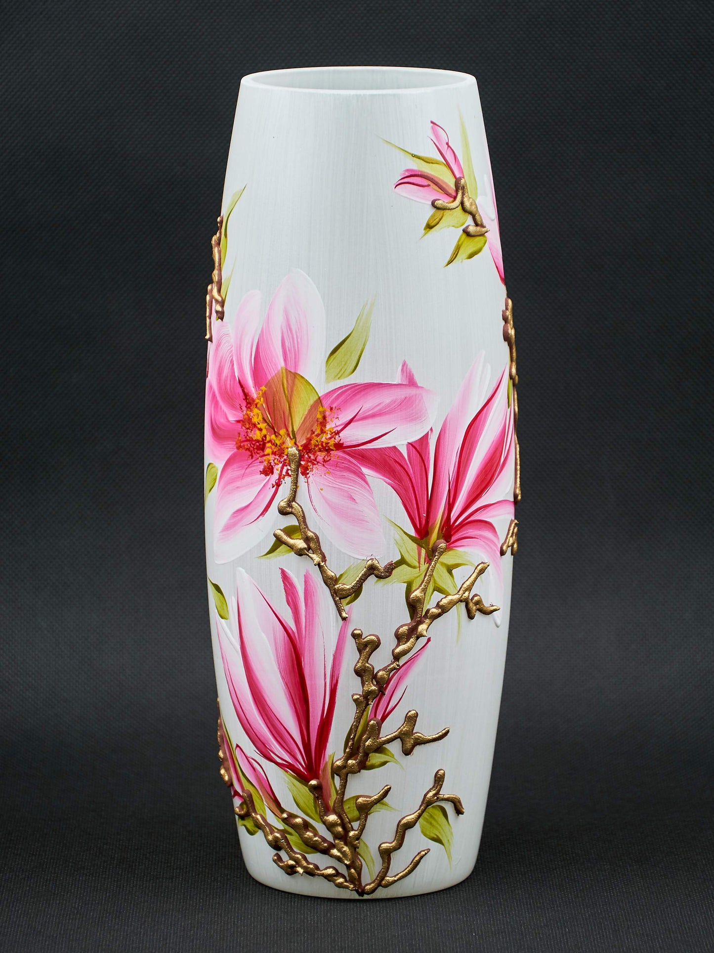 Handpainted Glass Vase for Flowers | Magnolia Oval Vase | Interior Design Home Decor | Table vase 12 in | 7736/300/sh163