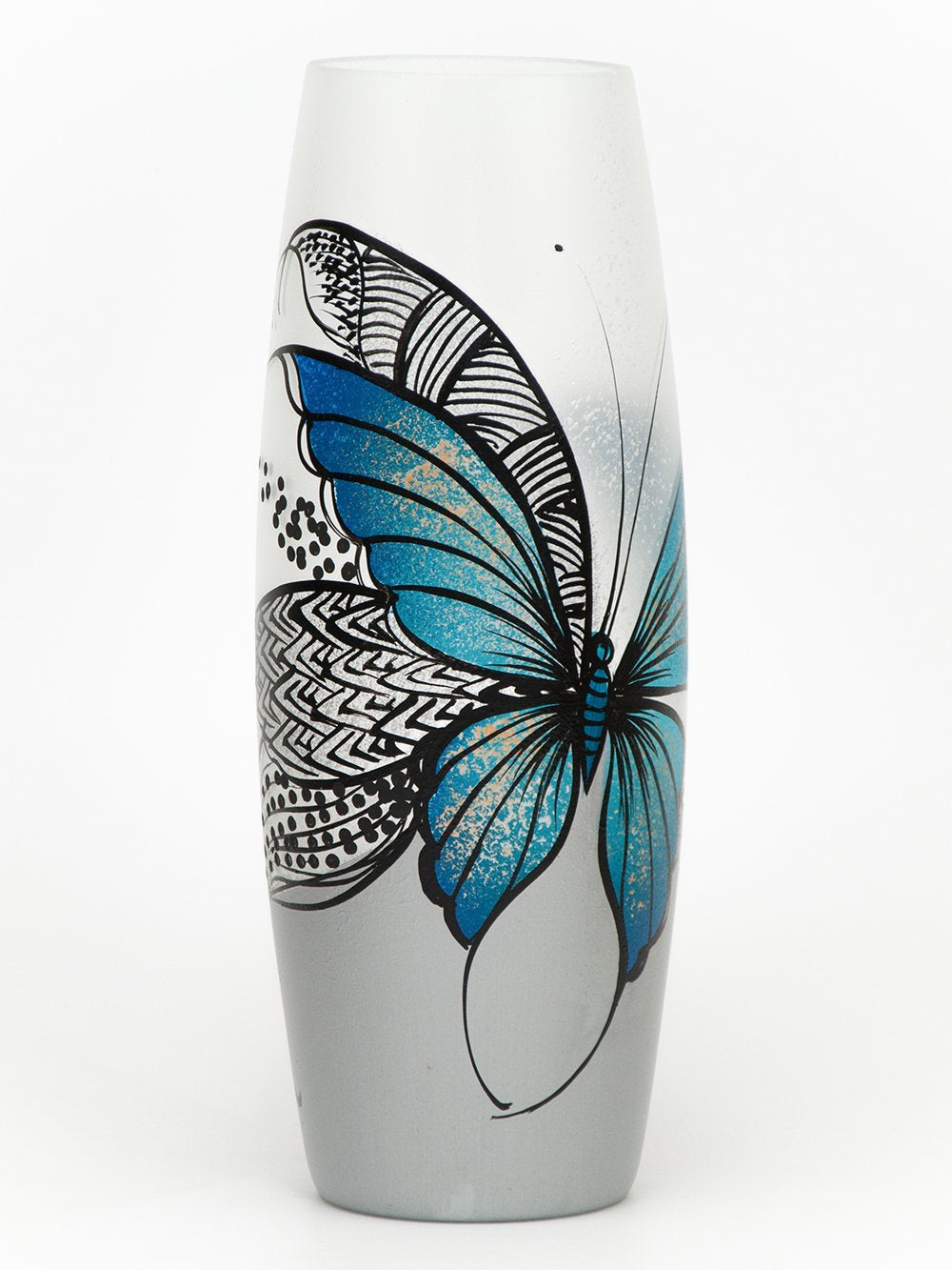 Handpainted Glass Vase for Flowers | Butterfly Oval Vase | Interior Design Home Decor | Table vase | 7736/300/sh227