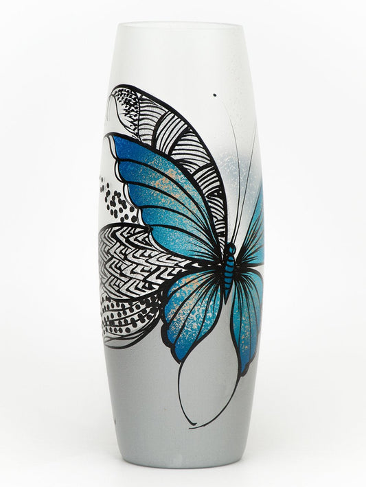 Handpainted Glass Vase for Flowers | Butterfly Oval Vase | Interior Design Home Decor | Table vase | 7736/300/sh227